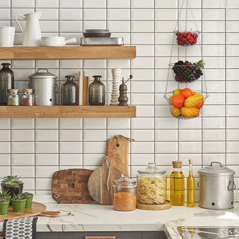 

3 Tier Hanging Fruit Basket European Style Wall-Mounted Iron Kitchen Storage Organizer Vegetables Bananas Potatoes for Home