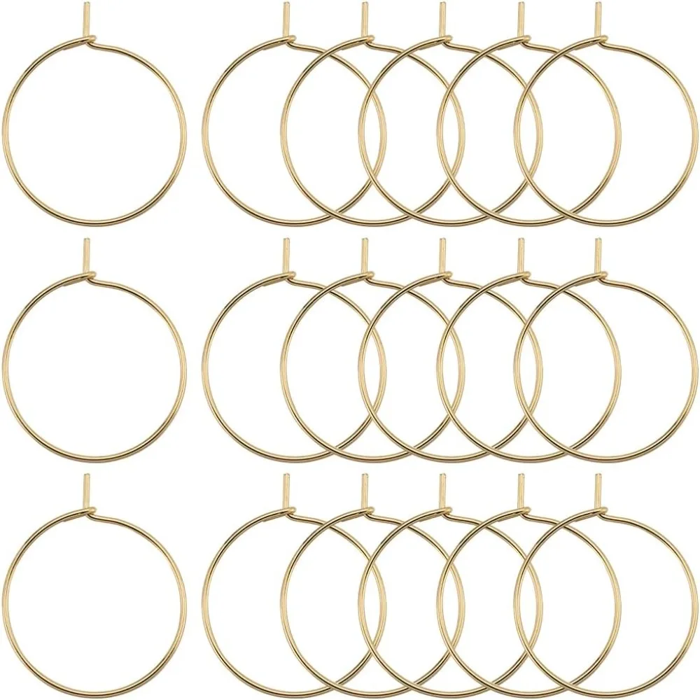 

1 коробка, 150 шт., настоящие 18-каратные позолоченные серьги-кольца, 20 мм, серьги из нержавеющей стали 316, кольцо-кольцо для бокала для вина, подвеска для бокала для вина