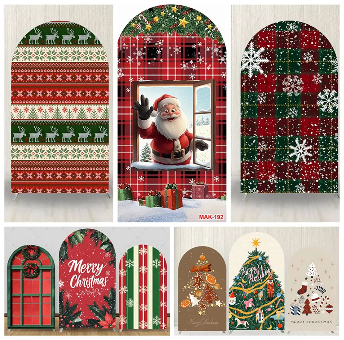 

Christmas Party Decoration Arch Background Cover Green Red Window Christmas Party Background Arch Wall Banner Double Sided
