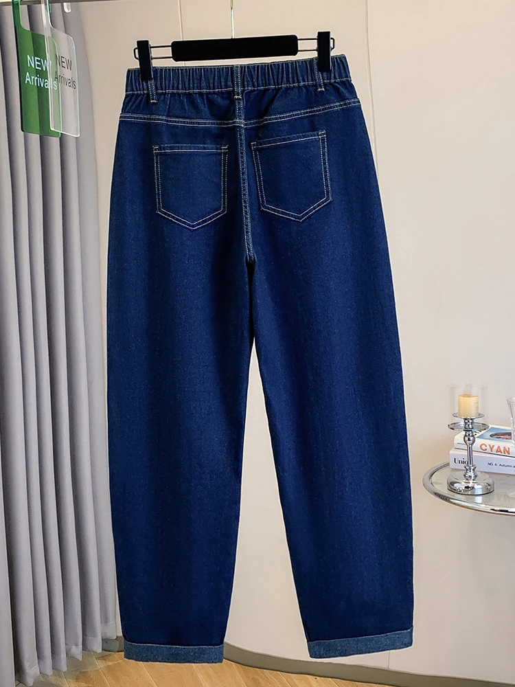 High Waist Loose Casual Denim Dad Pants Women's Elastic Long Trousers Autumn New Style European Version Comfortable Straight ...