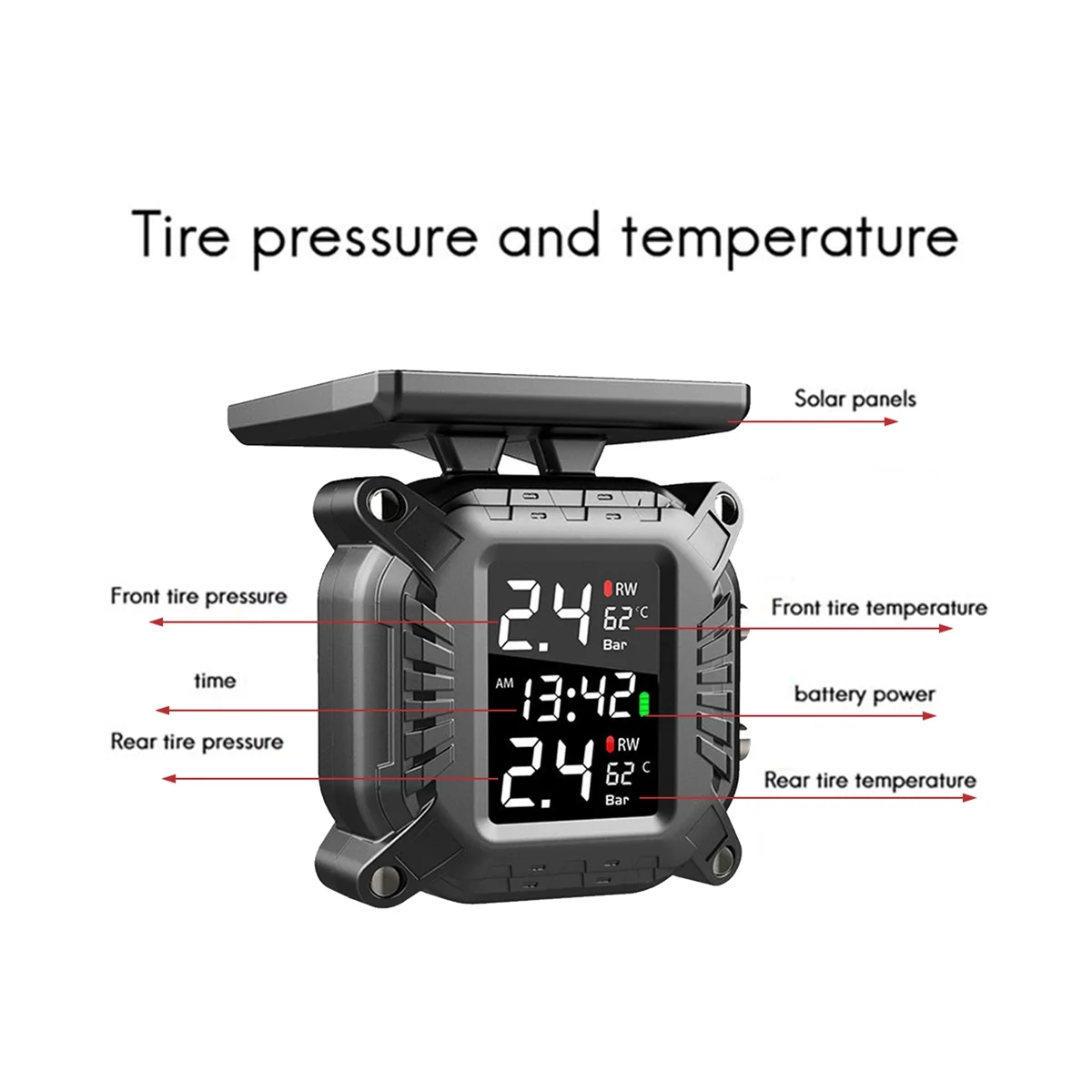 Système de surveillance de pression TPMS sans fil pour moto, capteur externe solaire, moniteur de température, eau Verde, style B