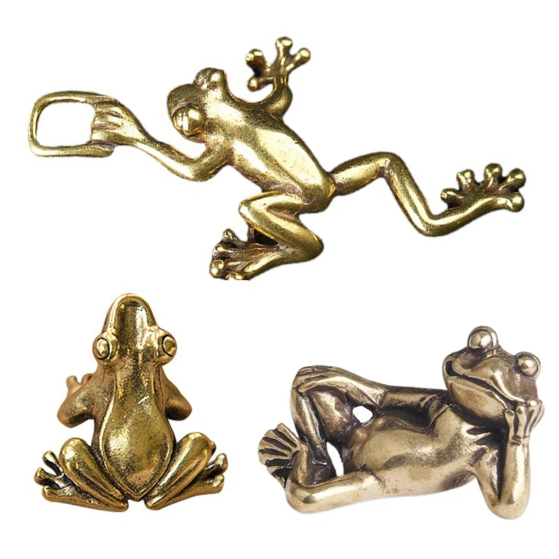 Statue de grenouille en laiton Vintage, décor de grenouille, charmante pose contemplative, ornement de bureau, Figurine de thé pour animaux de compagnie, décor de maison et de bureau