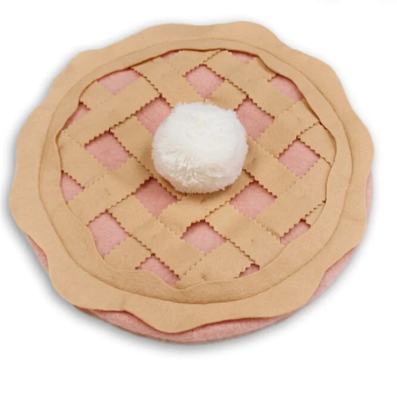 

Patterned Pie - Style Hat: Red Diamond Checks on Beige, Adorable Pom - Pom Top, Great for Seasonal Celebrations, Stands Out in H