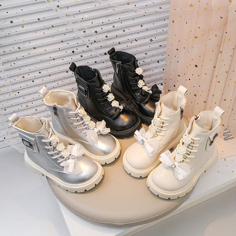 

2025 Winter New Kids Snow Boots Comfort Anti Slip British Style Girls' Ankle Boots Simple Versatile Child Leather Boot Zapatos