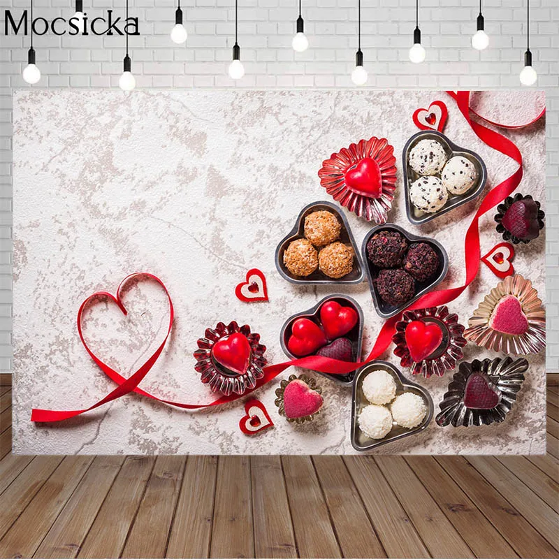 Valentine's Day Dessert Photography Backdrops White Brick Wall Love Heart Decorative Candy Bridal Shower Background Photocall