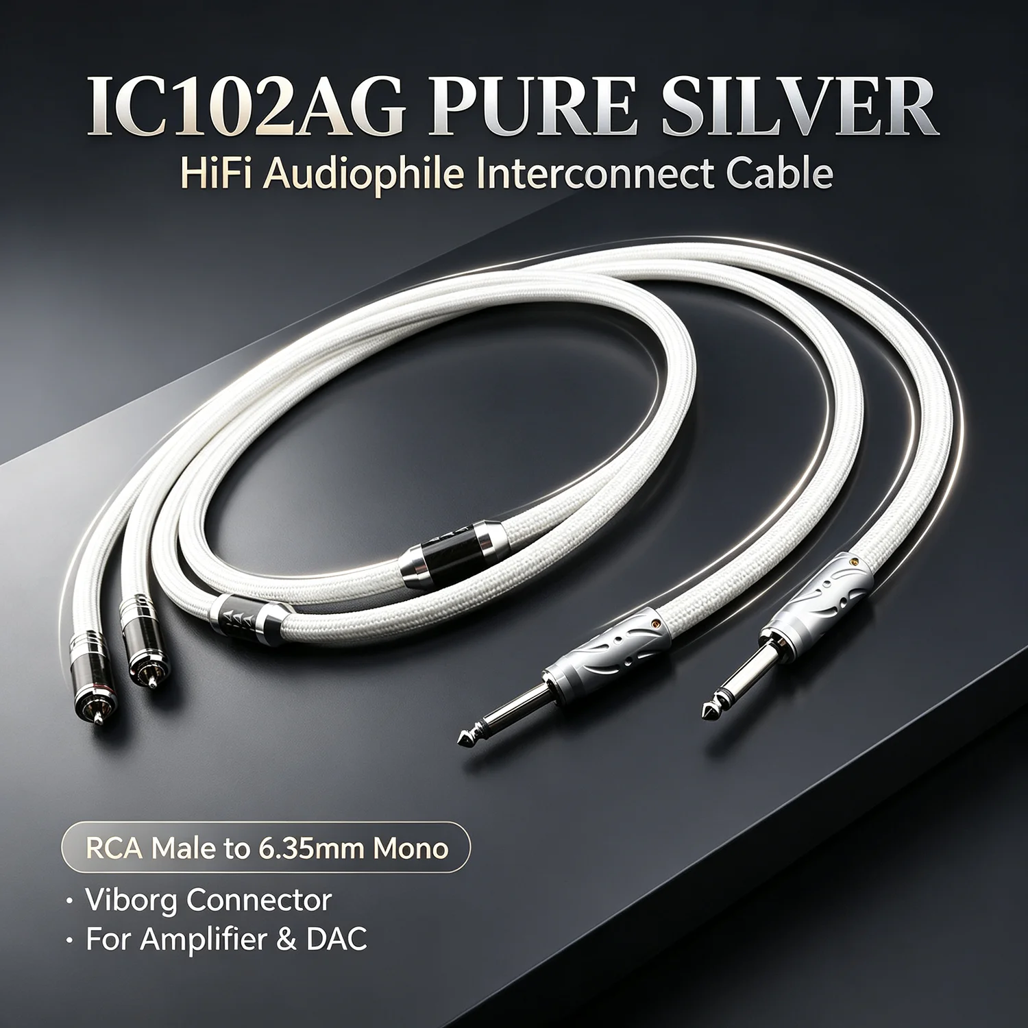 IC102AG 4N Pure Silver Audio Cable HiFi Audiophile Interconnect Wire RCA to Viborg 1/4