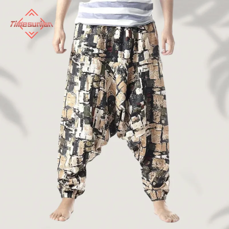 

Spring Summer Nepal Colorblock Cotton Linen Joggers Men Baggy Hippie Boho Gypsy Aladdin Cargo Pants Yoga Harem Pants Women
