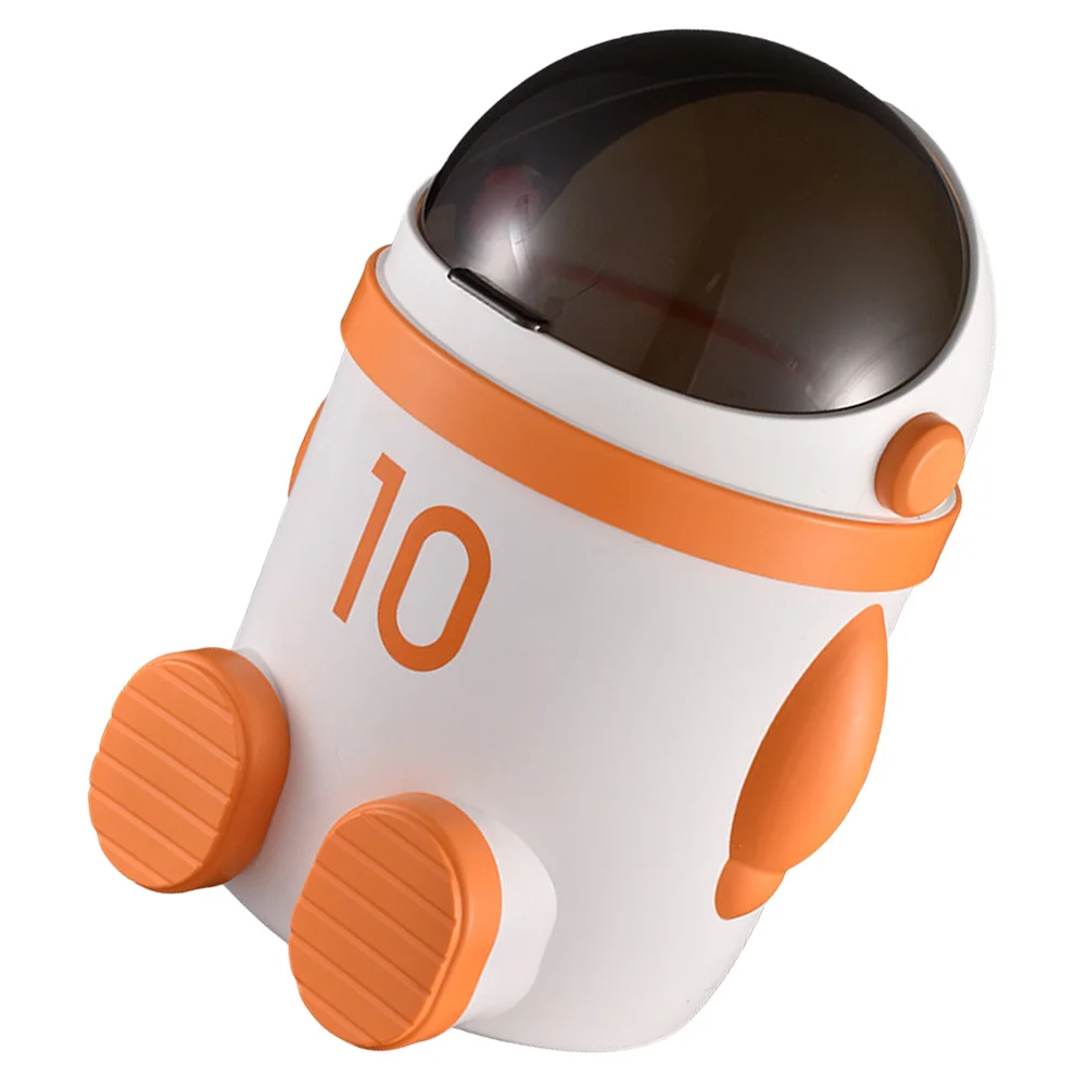 

Trash Can with Lid Cartoon Spaceman Design Plastic Material Style Kitchen Bathroom Waste Basket Cartoon Trash Can