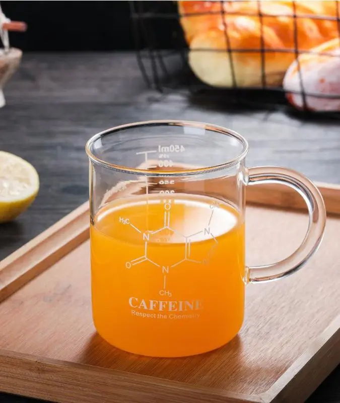 Caffeine Beaker Mug Graduated Beaker Mug with Handle Borosilicate Glass Multi-Function Food Grade Measuring Cup