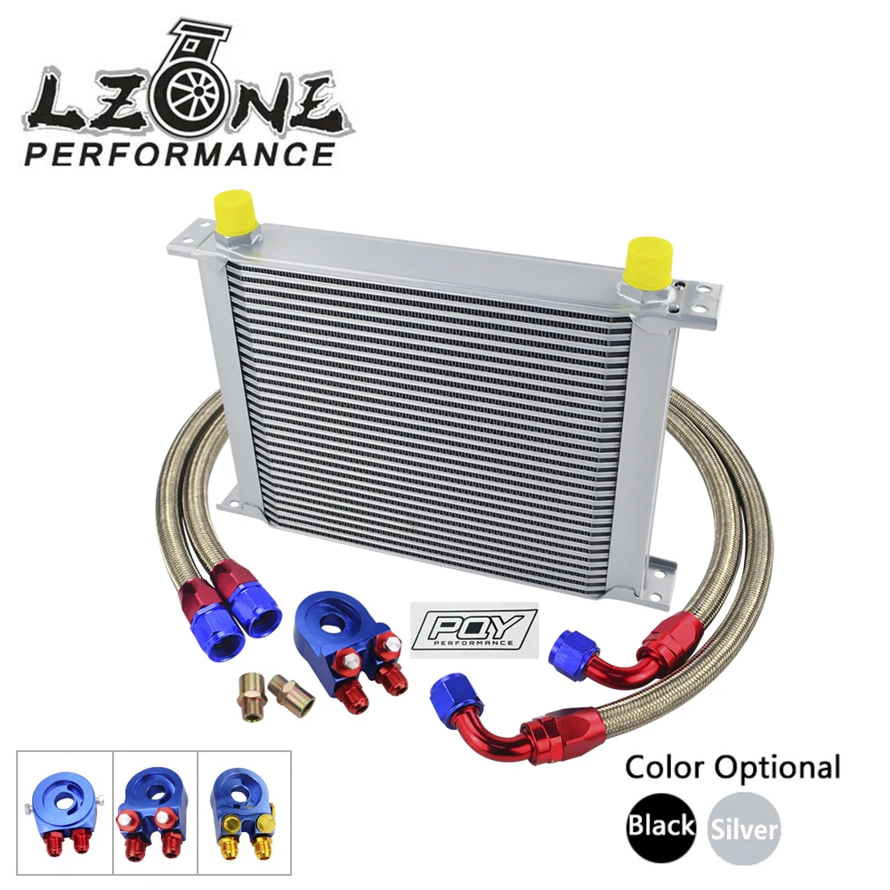 LZONE - AN10 OIL COOLER KIT 30 ROWS OIL COOLER + OIL FILTER ADAPTER +  STAINLESS STEEL BRAIDED HOSE WITH PQY STICKER+BOX