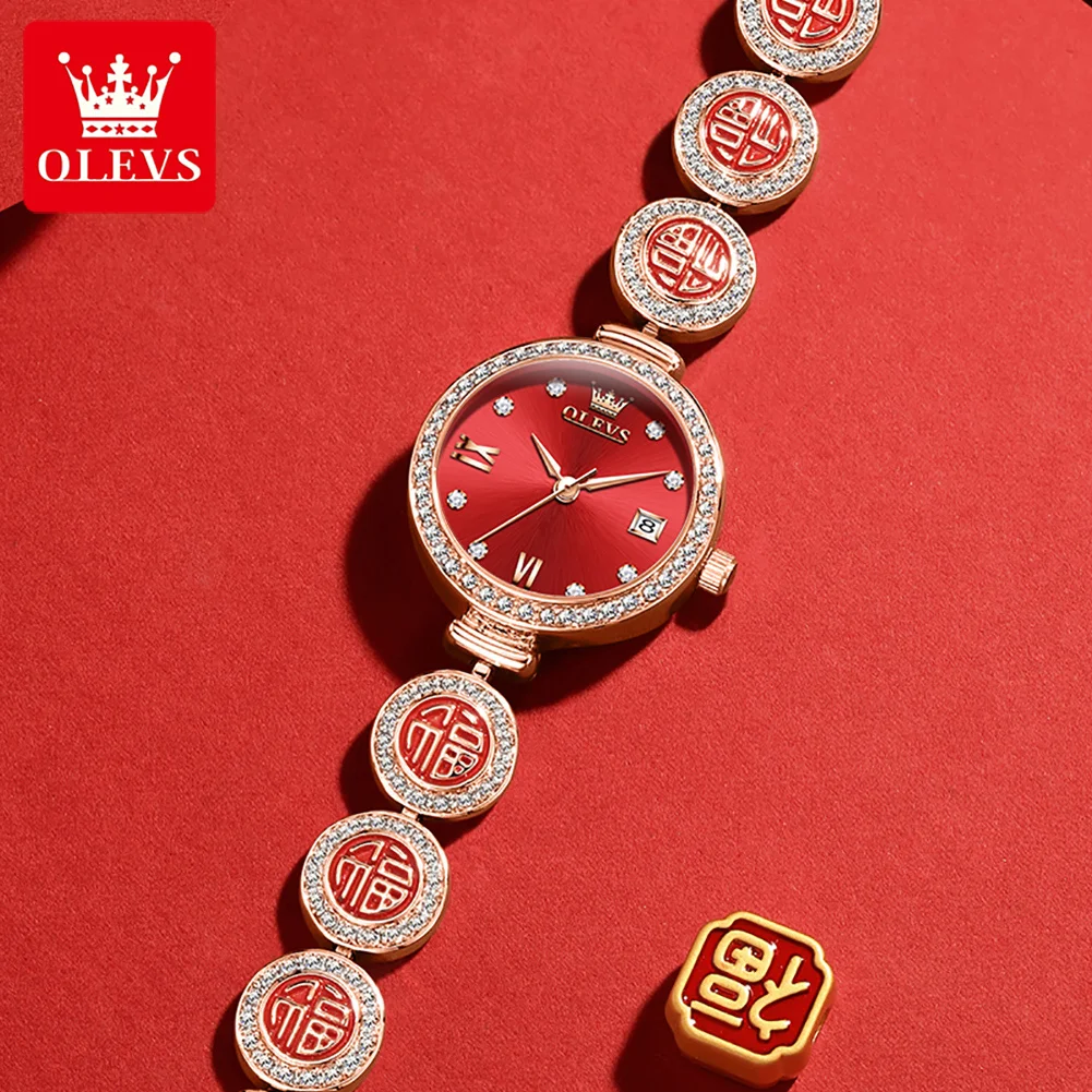 OLEVS 5630, женские кварцевые часы, водонепроницаемые наручные часы с автоматической датой, модные часы в китайском стиле, часы на удачу, женские часы-браслет, подарок
