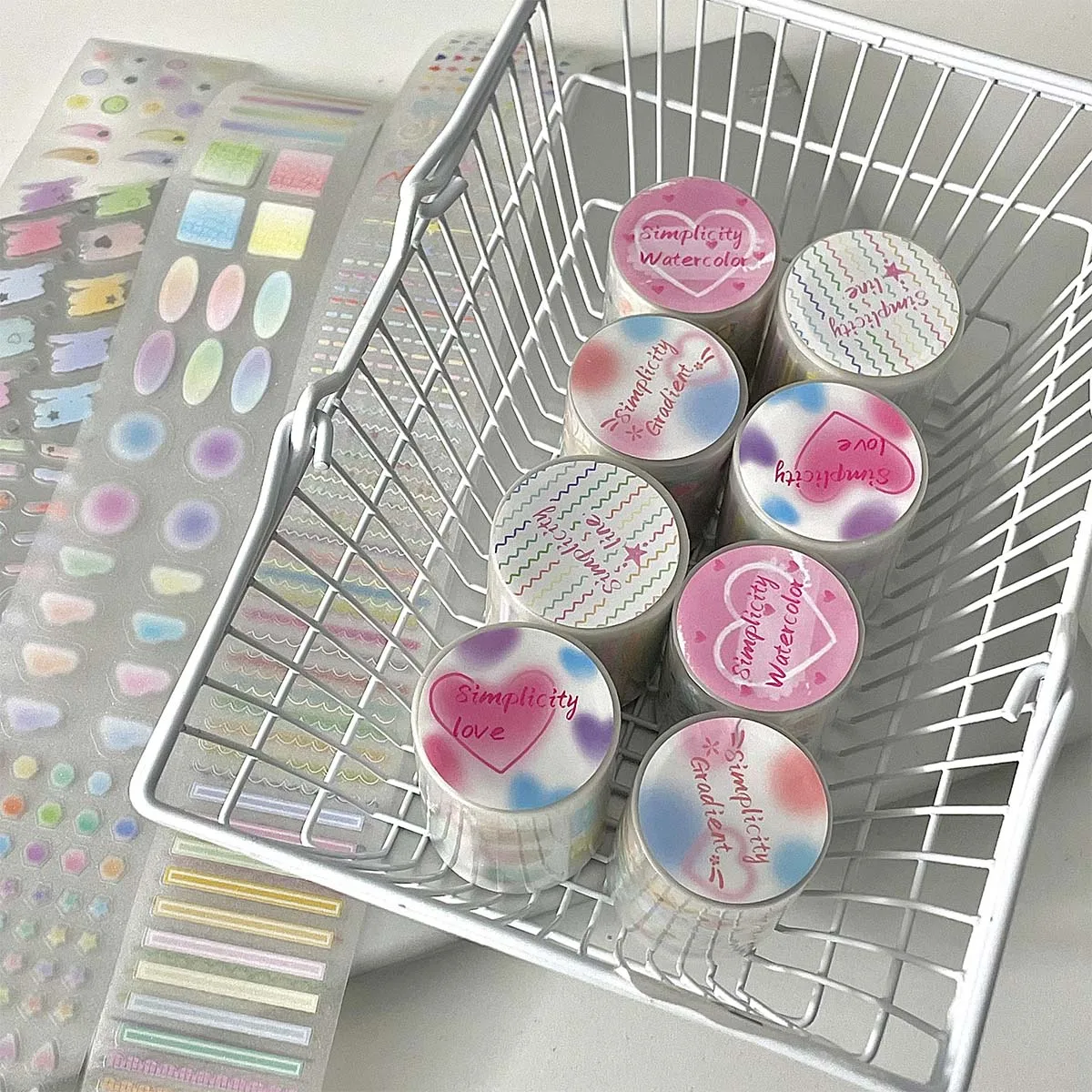 Korean Style Stickers Gold Foil PET Sticker Tape Heart Star Elements Minimalist Scrapbook Journal DIY Craft Decor