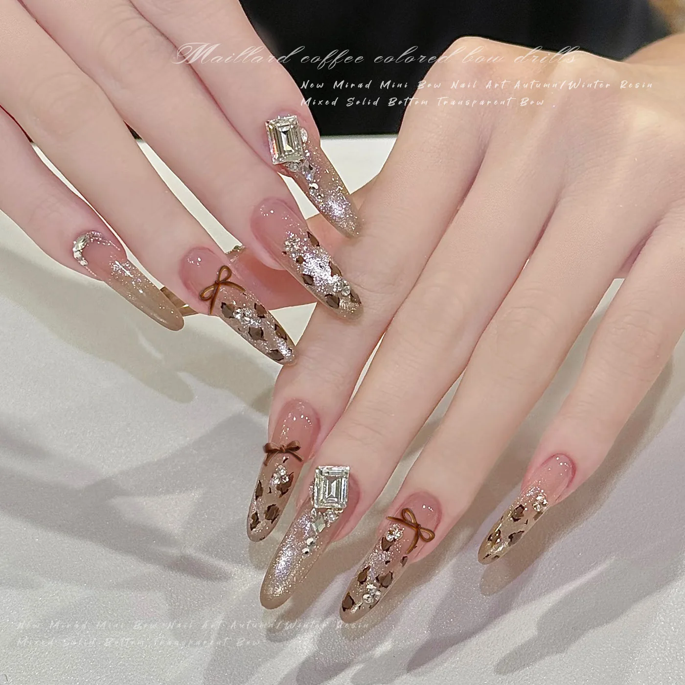 100 قطعة ثلاثية الأبعاد الاكريليك السحر الراتنج Bowknot الشتاء ميلارد البني الشريط القوس مسمار الفن زينة DIY بها بنفسك مانيكير اكسسوارات حجر الراين