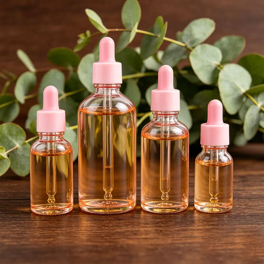 5PCS 5ml-100ml Pink Glass Dropper Bottle Translucence Essential Oil Aromatherapy Liquid Pipette Refillable Bottles Travel