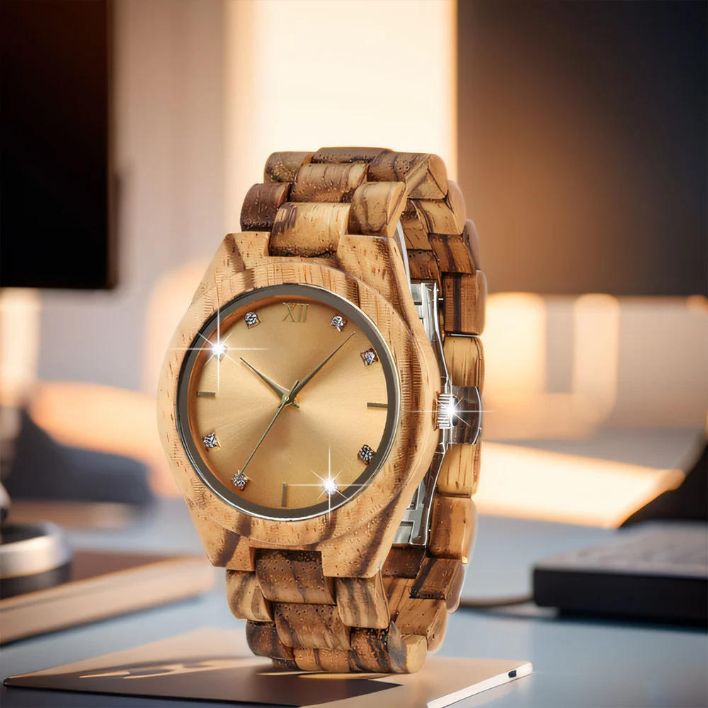 

Diamond Women Watches Natural Wood Gold Dial Watch Ladies Wrist Watches Luxury Brand Rhinestone Womens Wooden Bracelet Watches