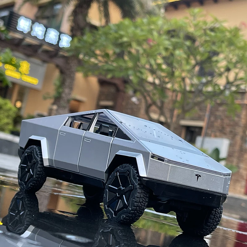 1/24 Tesla Cybertruck Pickup modello di auto in lega pressofuso giocattolo in metallo fuoristrada modello di camion simulazione suono luce giocattolo per bambini regalo