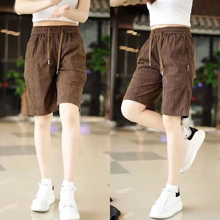Ice Silk Five-Quarter Women's Shorts Quick-Drying Loose Fit plus Size Sleepwear Wide Leg Pants Commute Style Korean Fashion
