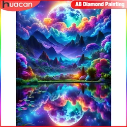HUACAN Diamond Mosaic Landscape Painting Moon Embroidery Full Square Round Lakes Cross Stitch Rhinestones Handmade Hobby