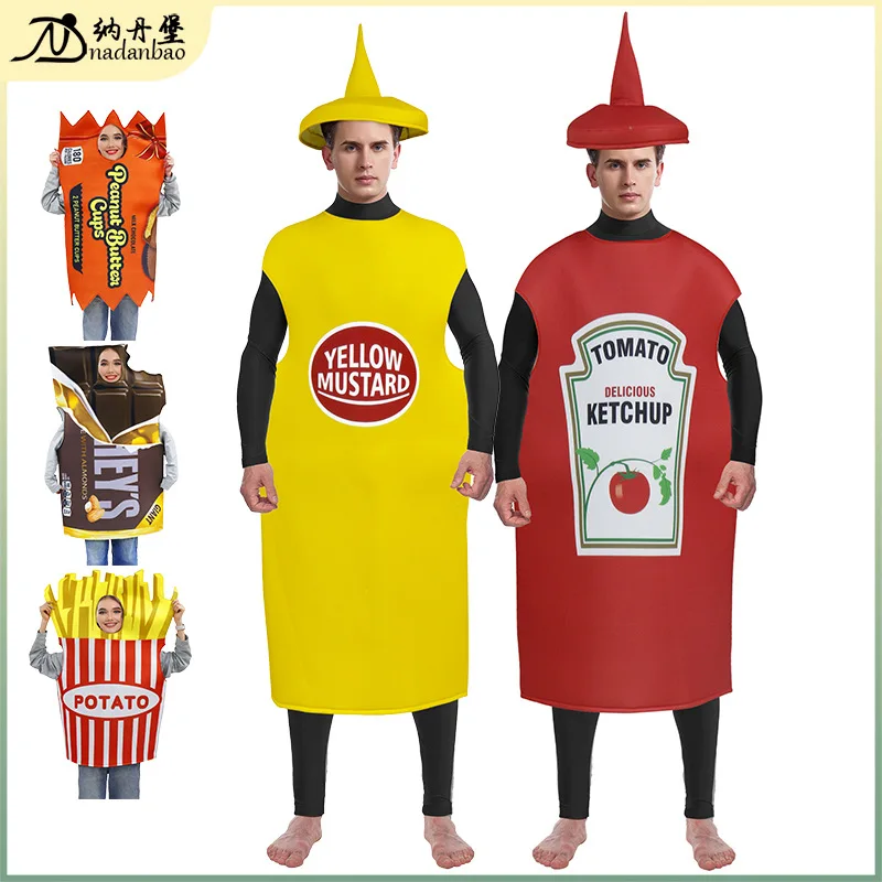 Zawaland Lustiger Verkleidungsanzug, gelber Senf, Halloween-Cosplay-Party-Kleidung, rote Tomate, köstliches Ketchup-Kostüm für Erwachsene, Jungen und Mädchen