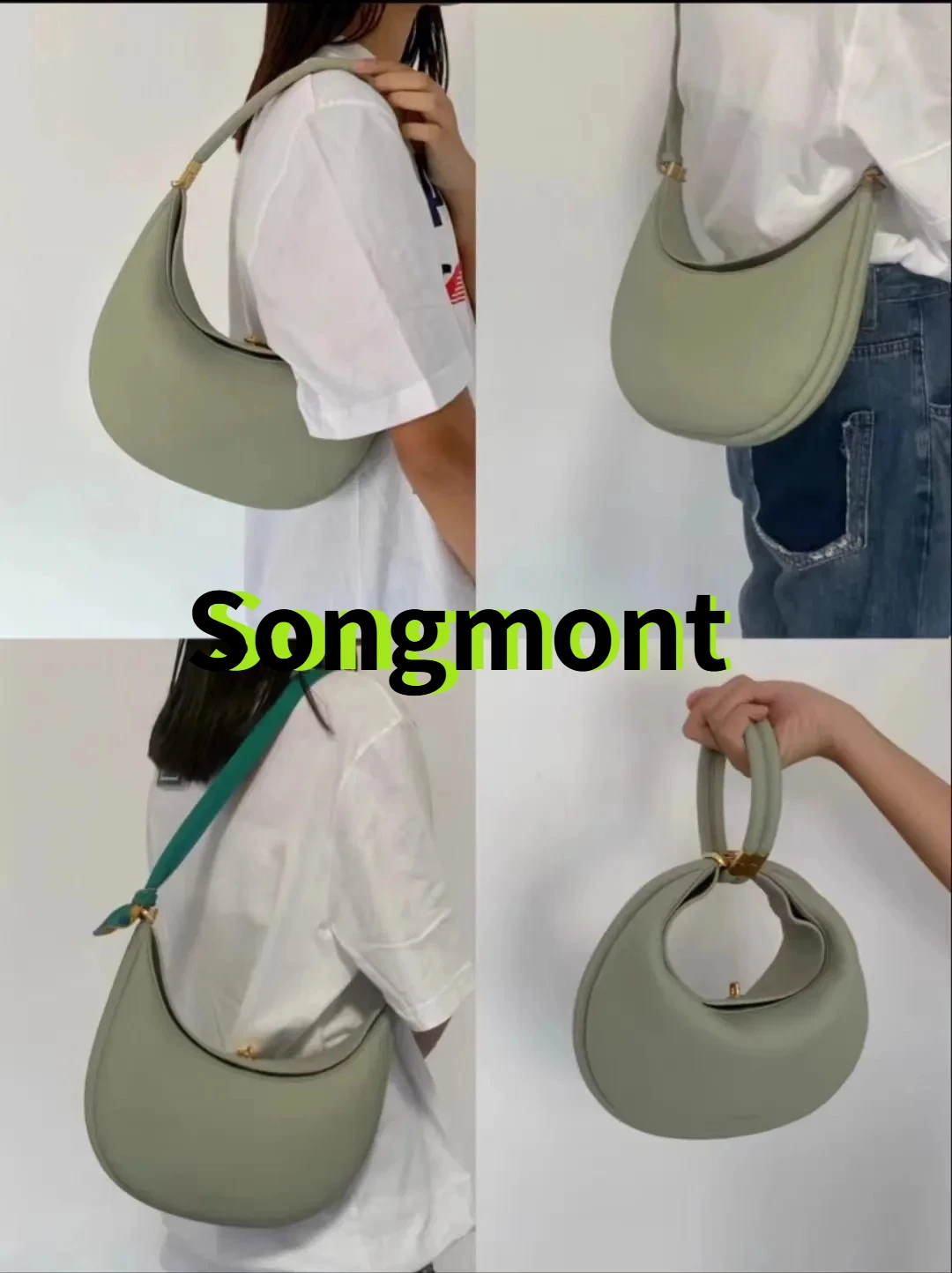 حقيبة كتف نسائية من الجلد المتوسط من Songmont Professional - محفظة كروس على شكل هلال، جلد طبيعي، متينة وأنيقة