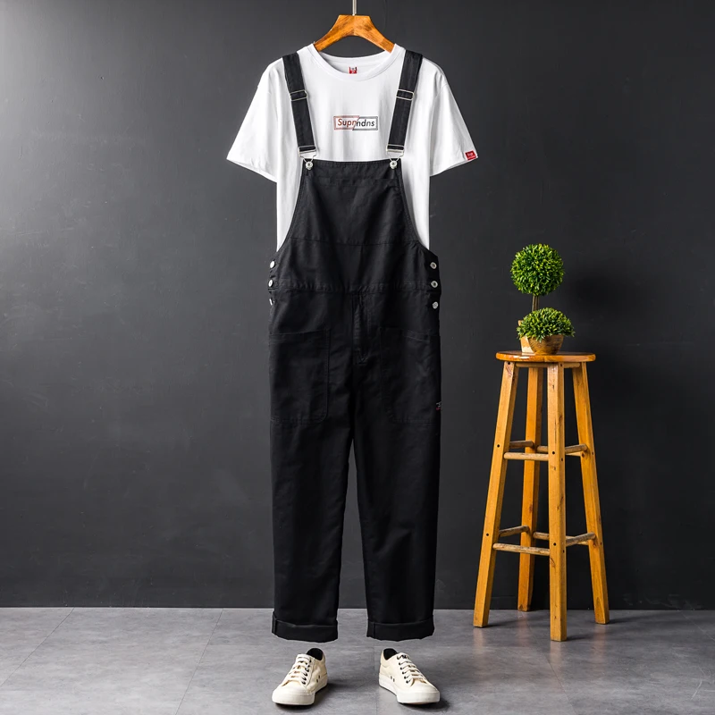 Retro Work Suit Jumpsuit Couple Loose Fitting Straight Pants Large Pocket Thick Casual Overalls Men One-piece Suspenders Trouser