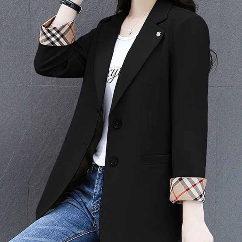 Slim Solid Color Office Lady Long Sleeve Women\'s Clothing Spring Autumn Business Casual Tops Coat Simplicity Cardigan Blazers