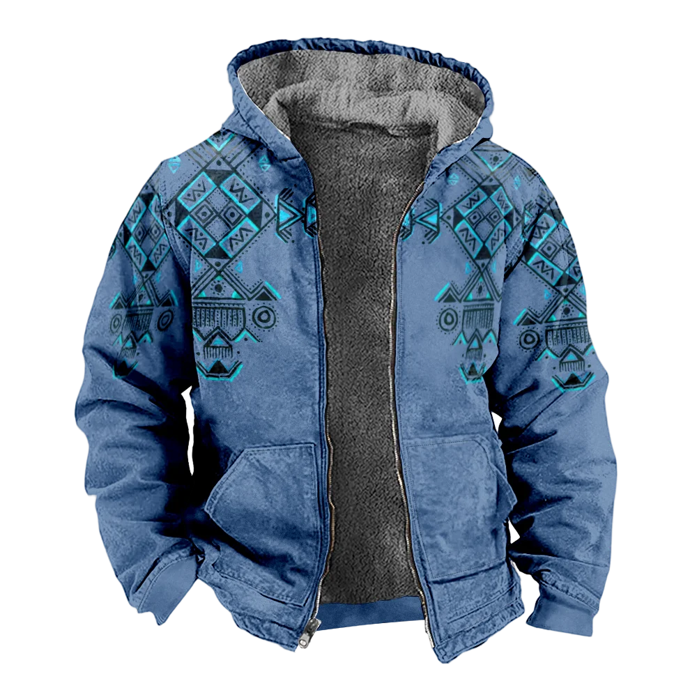 Men's Winter Jackets Coats,Blue Plaid Pattern Cotton Clothes Overcoat Durable Sports Daily