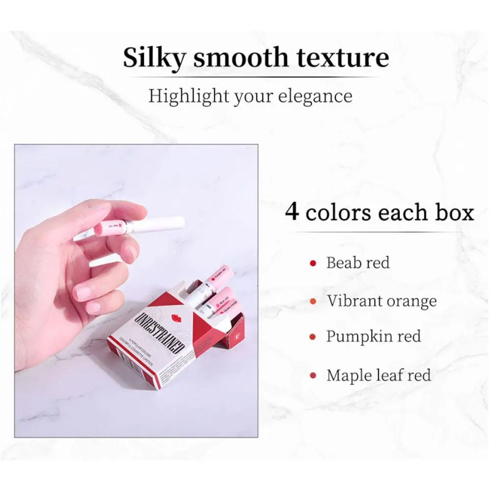 Lipstick Cigaret Case Design Lip Stick Makeup  Long Lasting Lipstick Makeup Non-Stick Lipstick Makeup Kits 1 Box 4 Colors