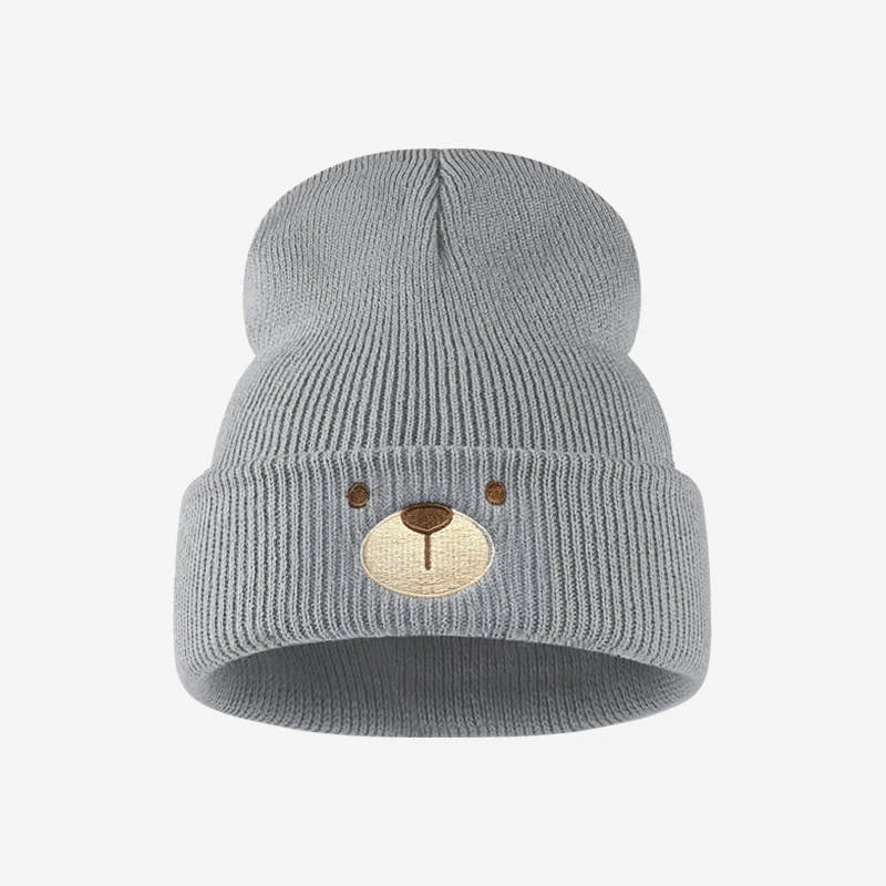 Fashion Lovely Toddler 1‑3Y Cuffed Knit Beanie Cute Bear Face Embroidery Cozy for Park Trip Daily Outing Playdate Holiday Gift view 4