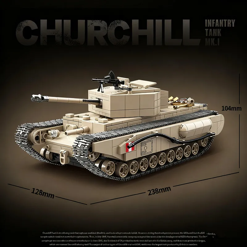 

Churchill MK.I Tank, набор военных строительных блоков времен Второй мировой войны, классическая армейская модель, игрушка в подарок для детей и взрослых