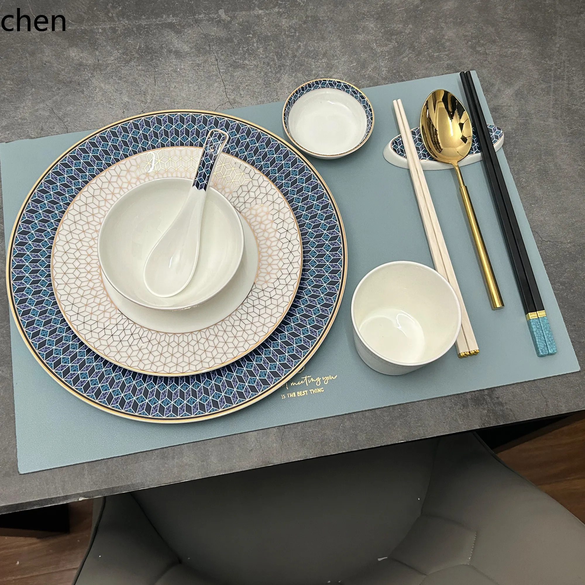 H1chinoiserie tableware suit flower disc private club dinner plate star hotel  restaurant bone plate bowl spoon chopstick holder