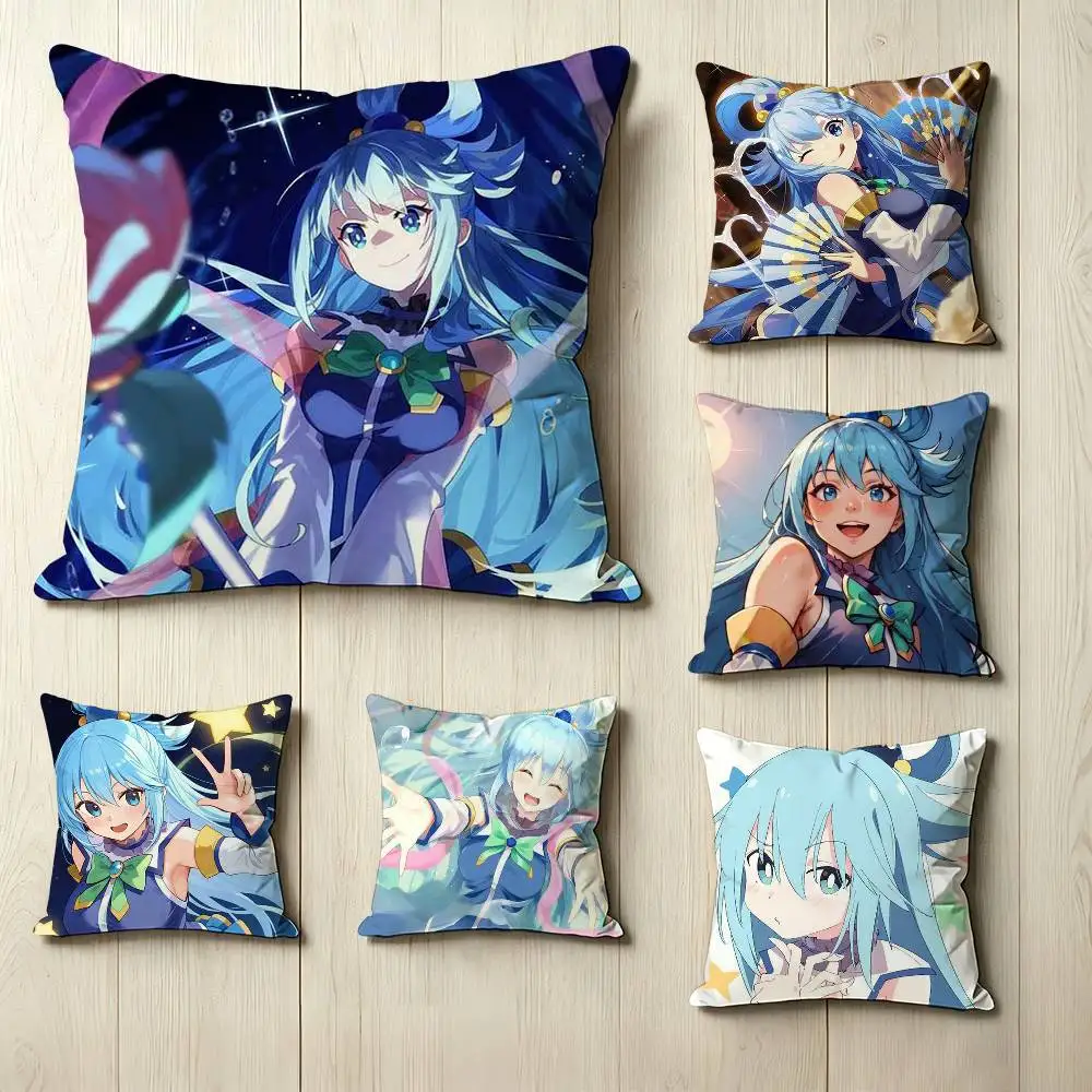 Fantasy Anime K-KonoSuba A-Aqua  Square Double-Sided printed Pillow Case Bedroom Bedside Pillow Sofa Cushion Cover