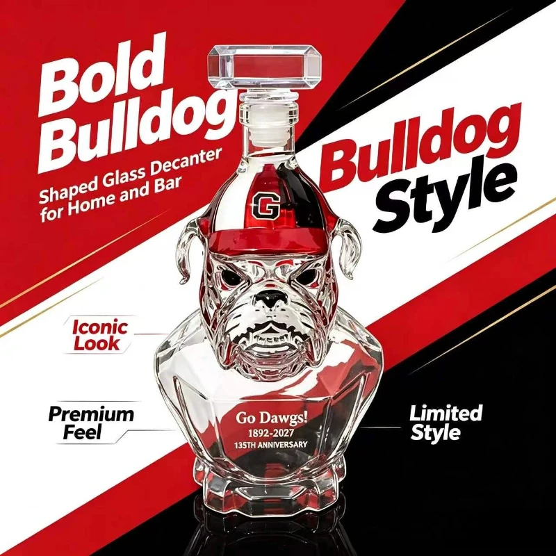3D Animal Head Glass Liquor Decanter Unique Bulldog‑Style Wine Bottle Desktop Bar Decor Collectible Souvenir Gift