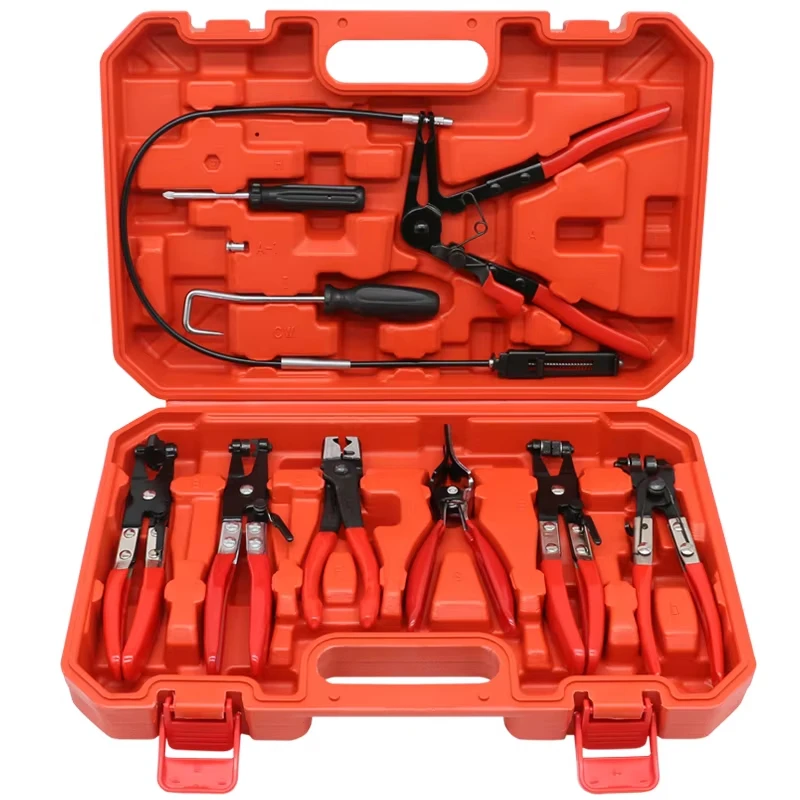 9pcs Wire Long Reach Hose Clamp Pliers Set Fuel Oil Water Hose Auto Tools,Hose Clamp Pliers for Fuel Oil & Water Hoses,Red