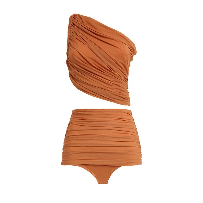 Sexy Damesbadkleding 2024 Een Schouderzwempak 3-delige Bikini Strandkledingjurk Met Vintage Bikini 'S Met Hoge Taille