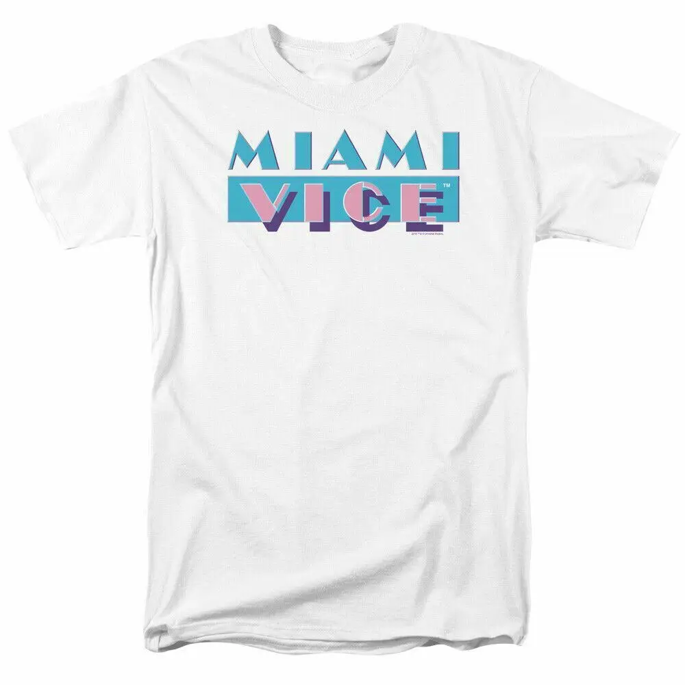 Miami Vice Logo T-Shirt Herren lizenzierte klassische TV-Show Crock ett Tubbs Erwachsene reguläre Passform Crew Necked T-Shirts Kurzarm Tops