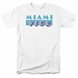 Miami Vice Logo T-Shirt Herren lizenzierte klassische TV-Show Crock ett Tubbs Erwachsene reguläre Passform Crew Necked T-Shirts Kurzarm Tops