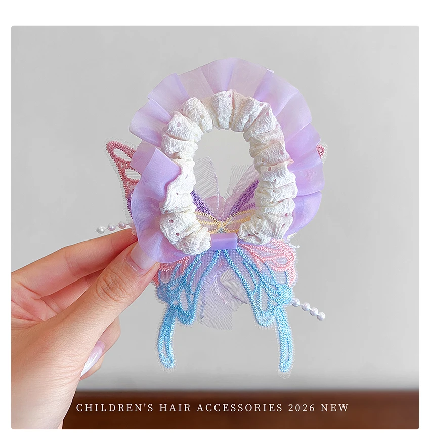 Neue Niedliche Schmetterling-Stoff-Scrunchies für Frauen und Mädchen 2026 Modische Feenprinzessin-Stil Hochelastische Haargummis Pferdeschwanzhalter – Detail 3