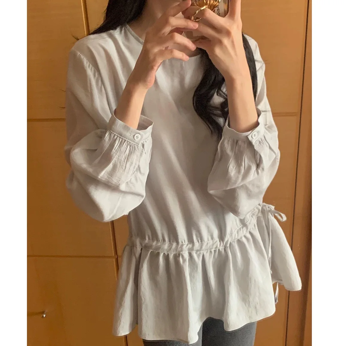 

Новая весенняя женская рубашка-туника свободного кроя с длинным рукавом, дышащая, повседневная, с завязками на талии, модная, для многослойных образов