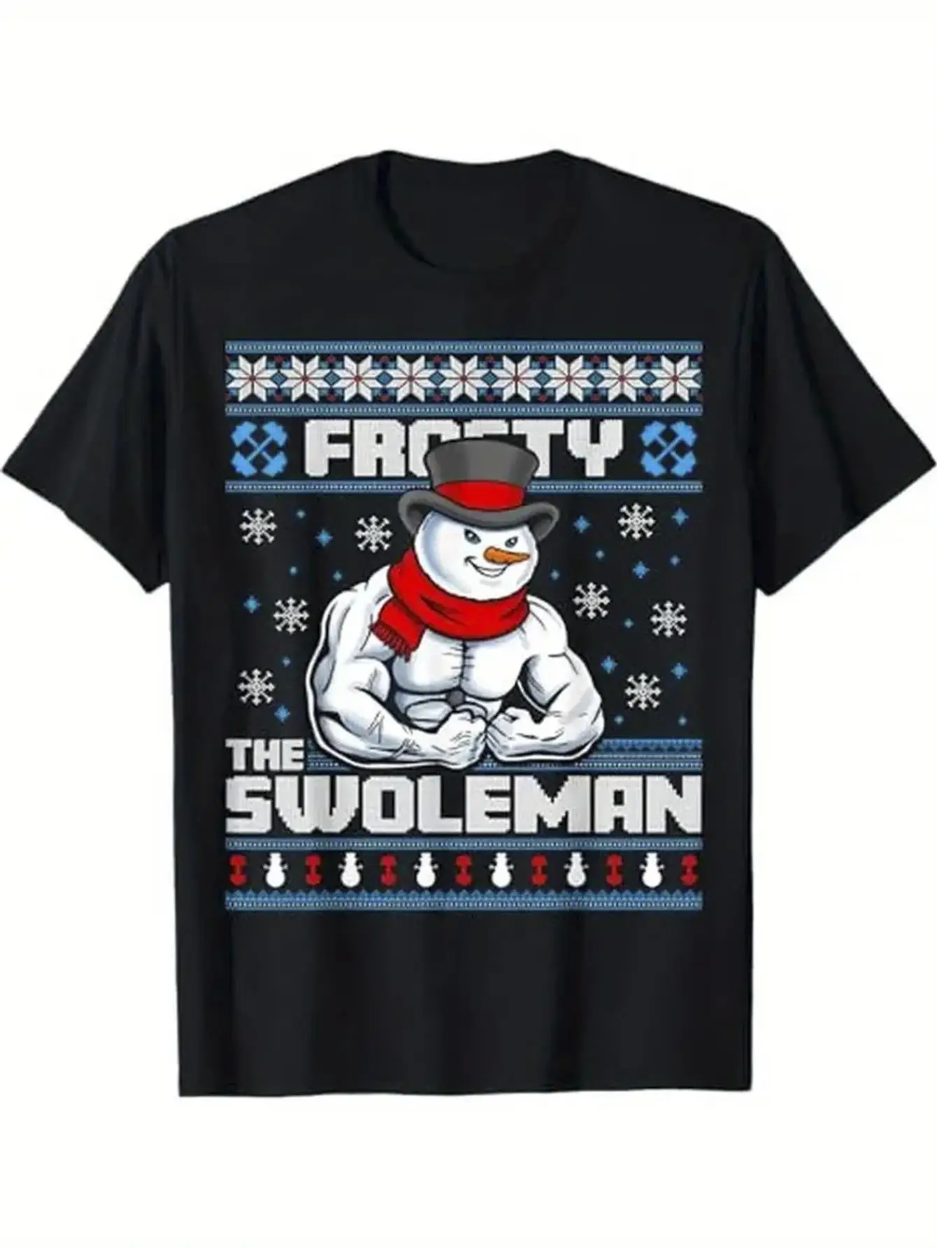 Frosty Swoleman Camiseta navideña de muñeco de nieve muscular divertido para hombre Camiseta gráfica de humor de gimnasio de ajuste relajado de algodón con estampado navideño