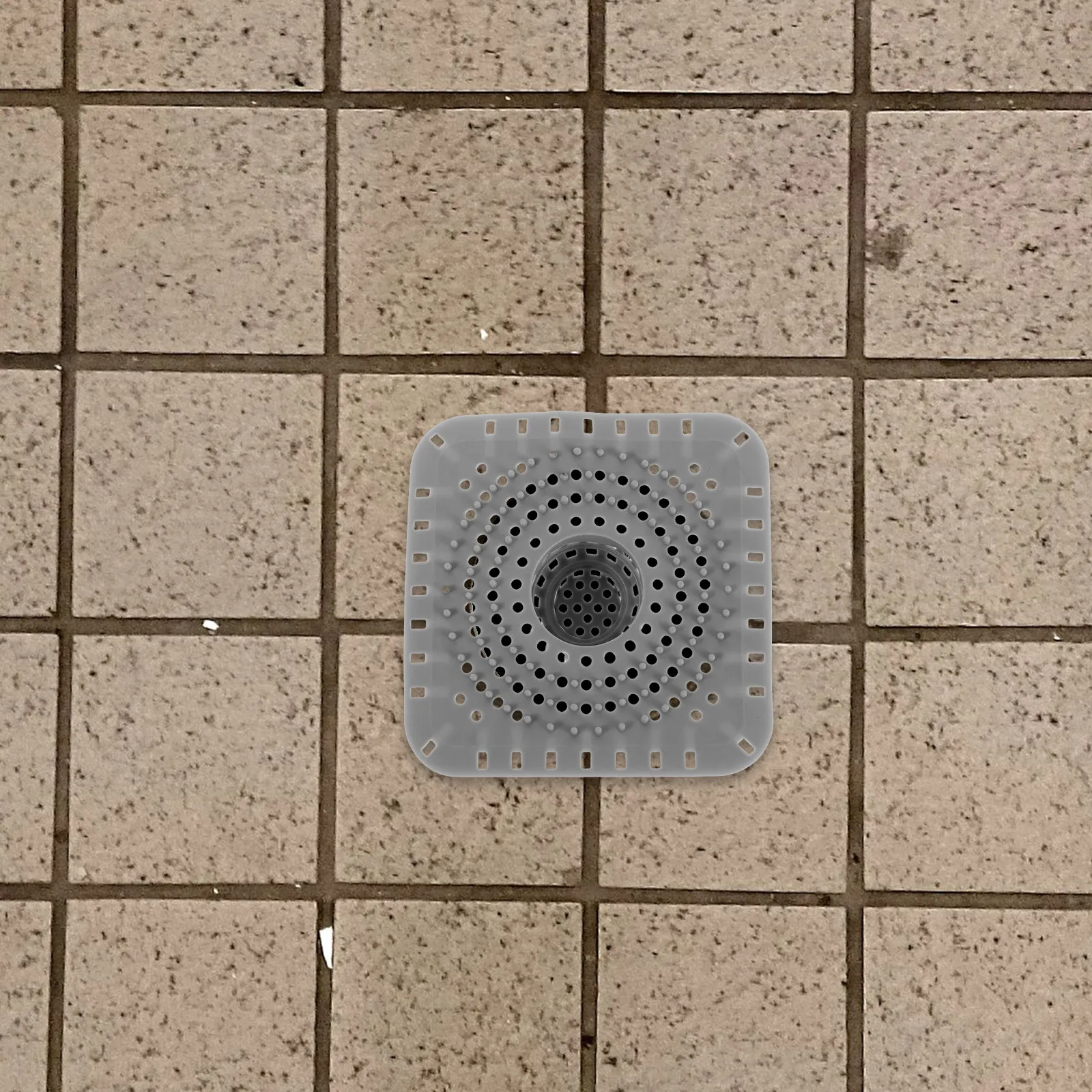 

6Pcs Silicone Bathtub Hair Catcher Drain Cover - Modern Grey Square Anti-Clog Shower Drain Protector Bathroom Floor Filter