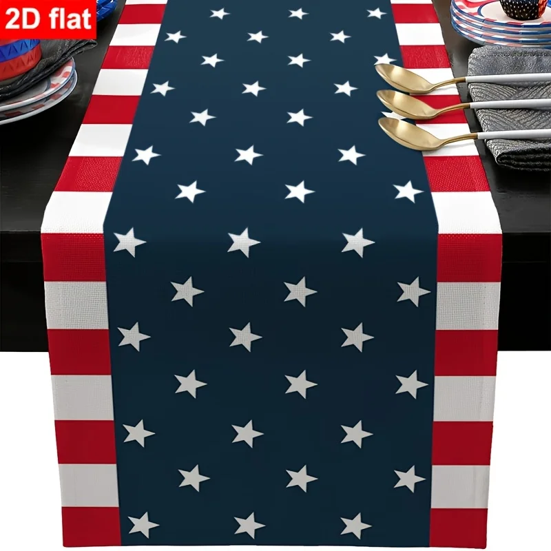 VIKAMA Patriotic Table Setting USA Table Runner, 4th of July Rectangular Dining Table Cover for Independence Day Party Decor
