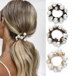 Simple Faux Pearl Hair Rope Crystal Beaded Hair Tie Cute Ponytail Holder Rhinestone Hair Bands Hair Accessories for Women