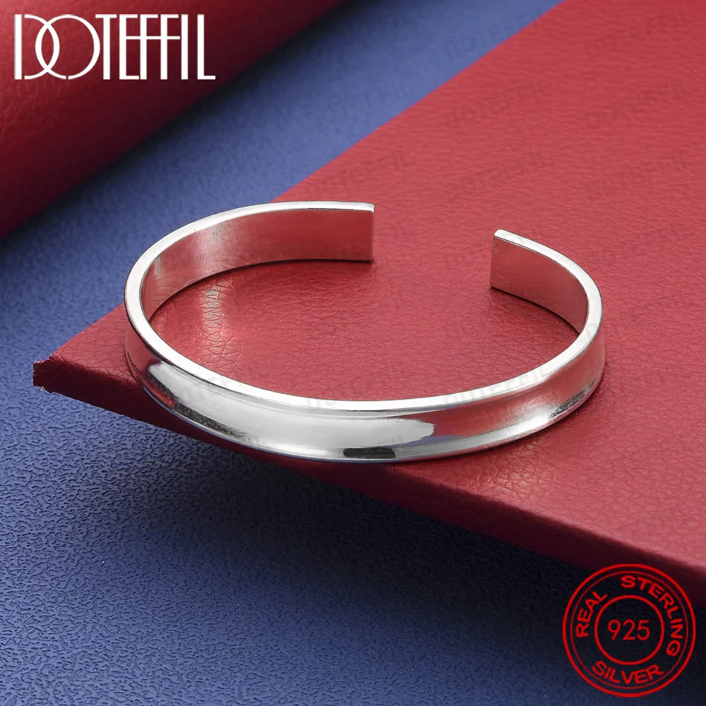 925 Sterling Silver Smooth 8mm Adjustable Bangle Bracelet For Woman Man Fashion Wedding Engagement Party Jewelry