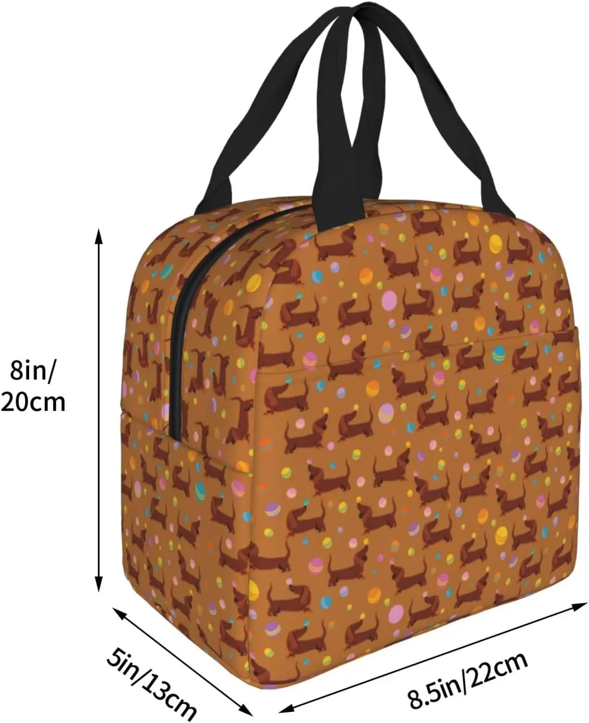 Insulated Lunch Bags for Men Women Work Dachshund Dog Puppy Colorful Ball Small Adult Lunch Box for Men Women