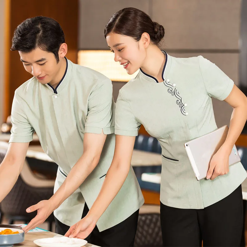 

Waiter Workwear Short Sleeve Women's Chinese Tea Restaurant Hotel Catering Hot Pot Restaurant Restaurant Restaurant Summer