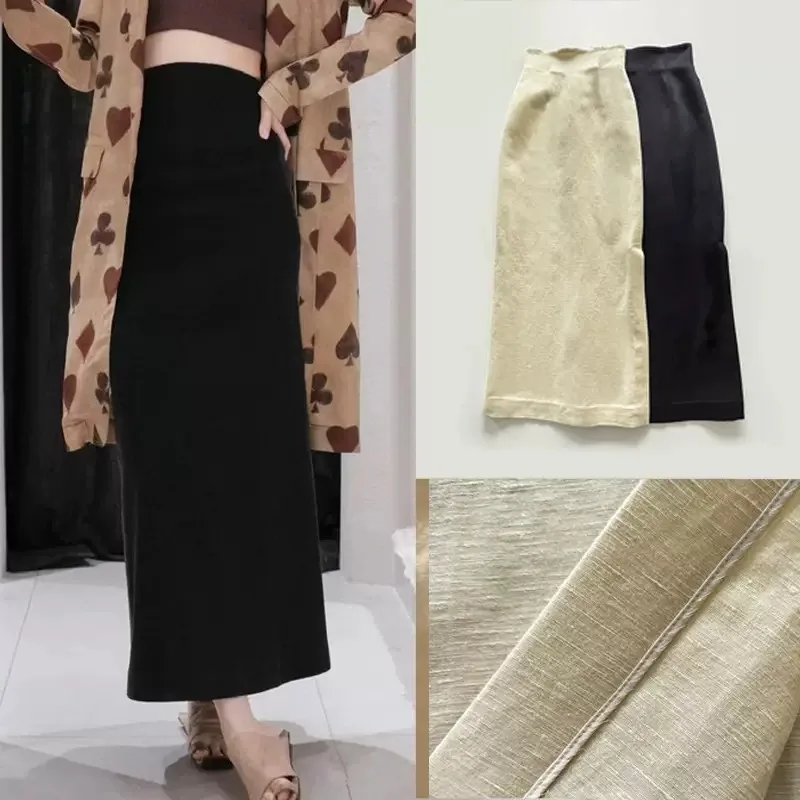 

LUXURY Flax Wool Skirt with Texture, Simple Hem and Side Seam, High Waist and Slimming Half Length Skirt, Niche in Spain