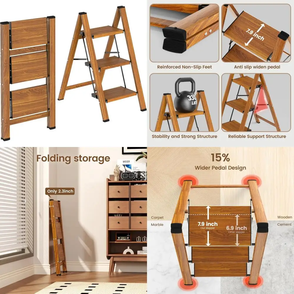 سلم ألومنيوم قابل للطي خفيف الوزن ومضاد للانزلاق بدواسة واسعة بسعة 330 رطل للاستخدام المنزلي #1