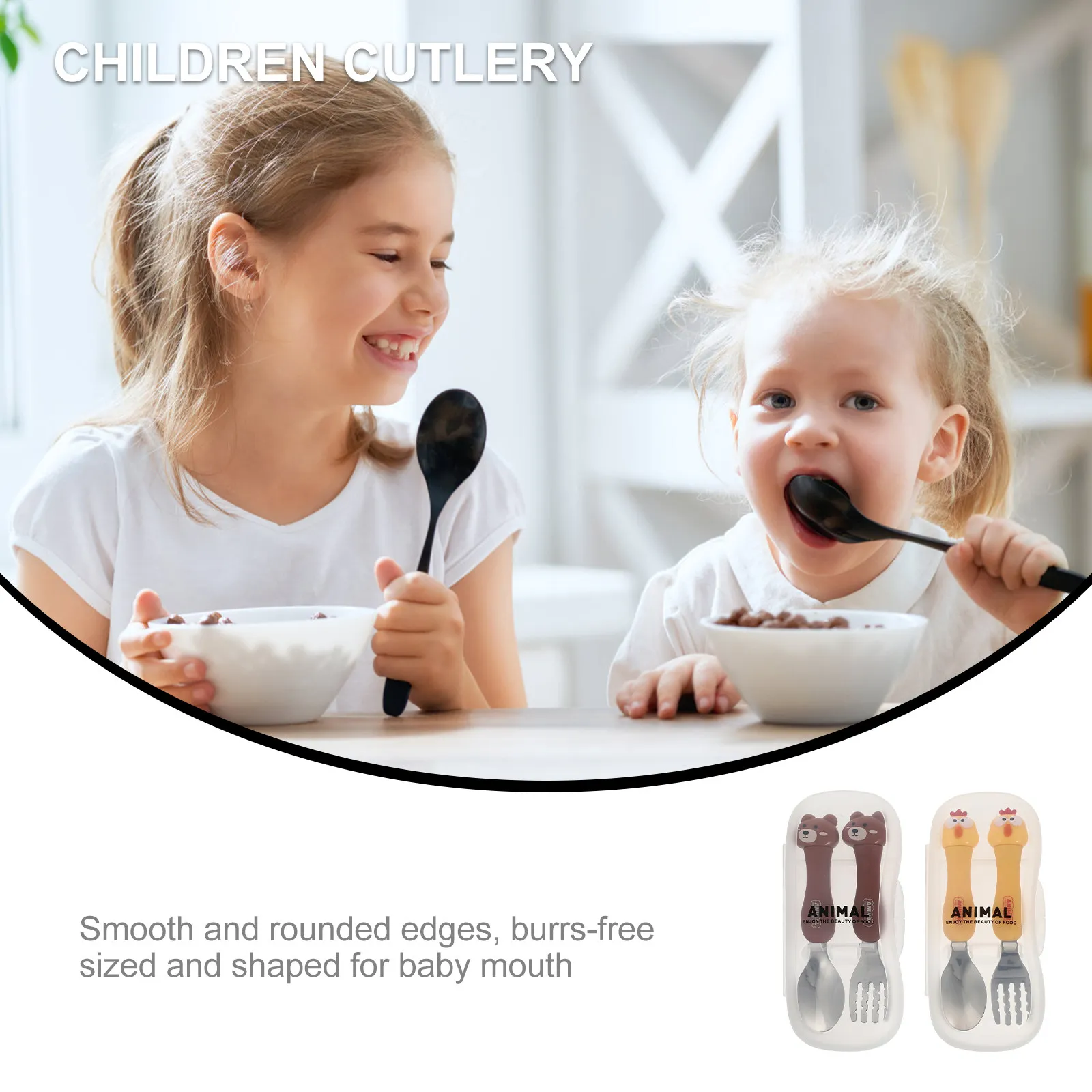 

2 комплекта детской посуды, посуда для кормления малышей, портативный набор ложек и вилок с короткой ручкой, термостойкий, безопасный для самостоятельного кормления малышей