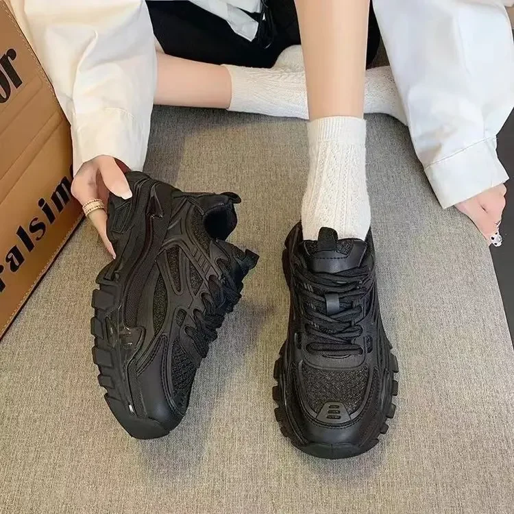 Fashion Platform Sneakers Women Lace Up Shoes Thick Sole Height Increasing Shoes for Girl for Female Fashion Chunky Sneakers